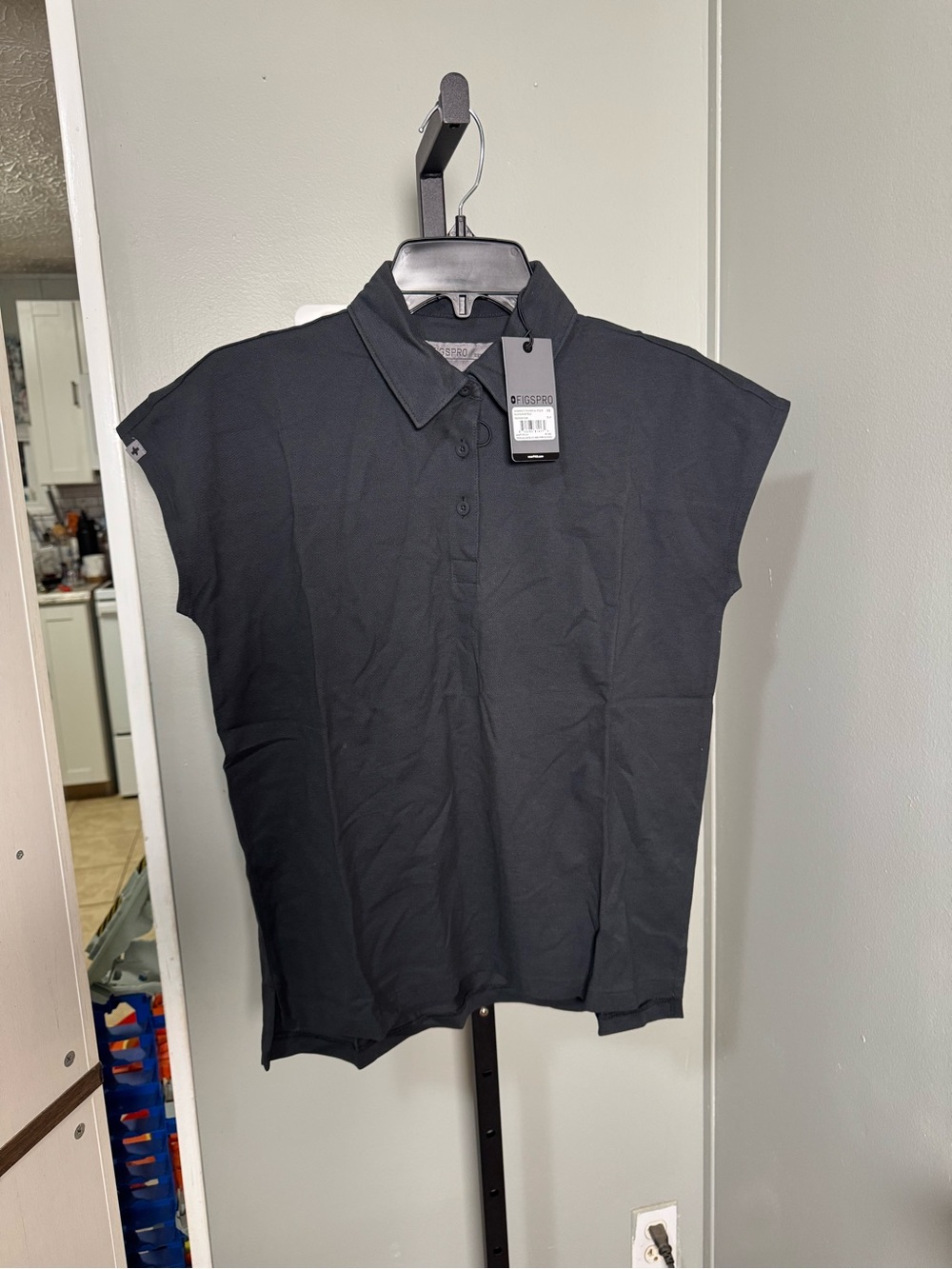 NWT Figs Black Women's Technical Pique Ella Scrub Polo Top